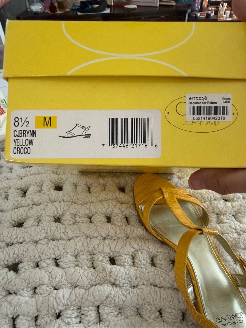 Joan & David Mustard Croc-Embossed Strappy Low Heel Sandals